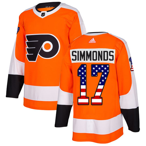 Adidas Flyers #17 Wayne Simmonds Orange Home Authentic USA Flag Stitched NHL Jersey